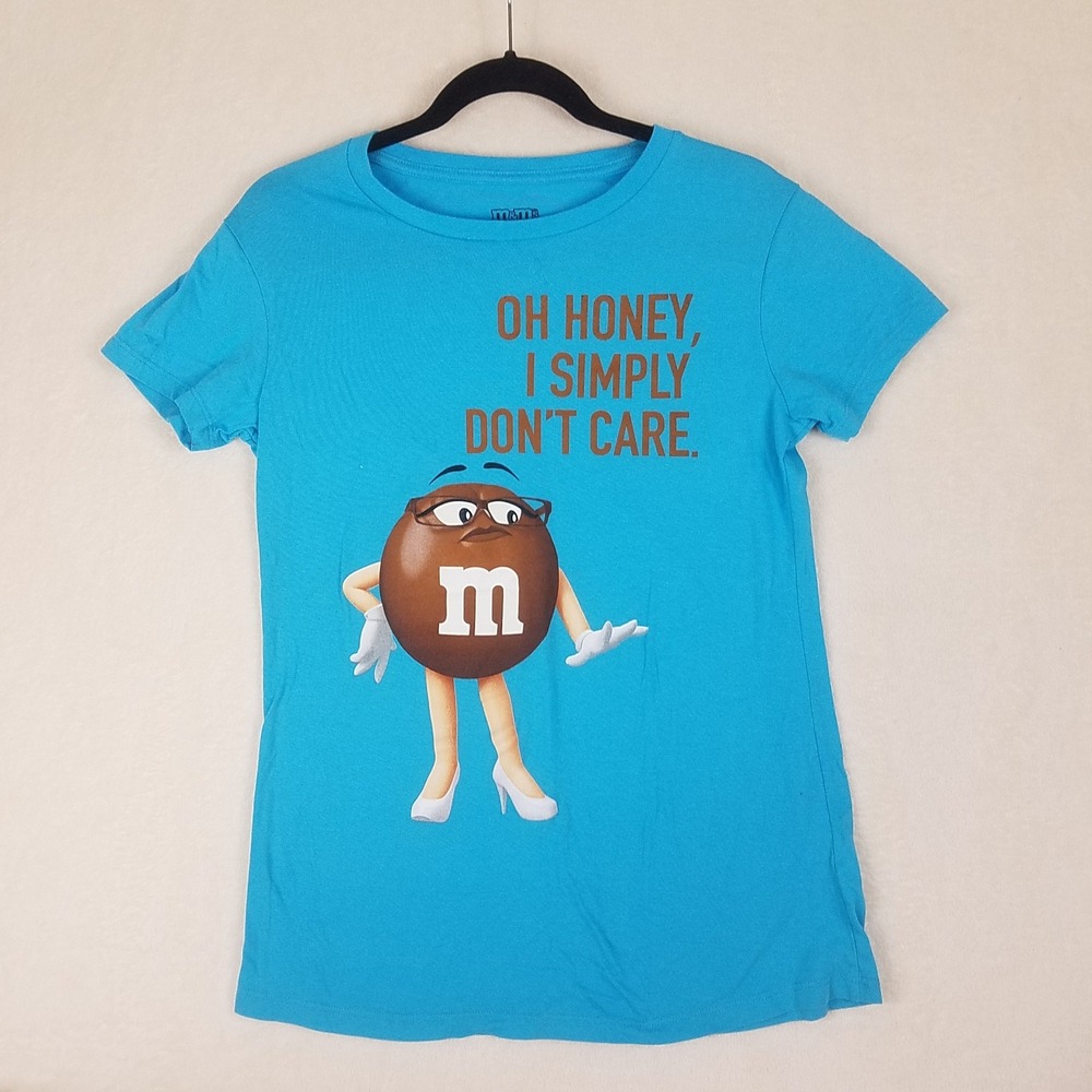 M&M's‎ Graphic T-Shirt Womens XL Aqua Blue Excellent Sassy Brown M&M Tee
